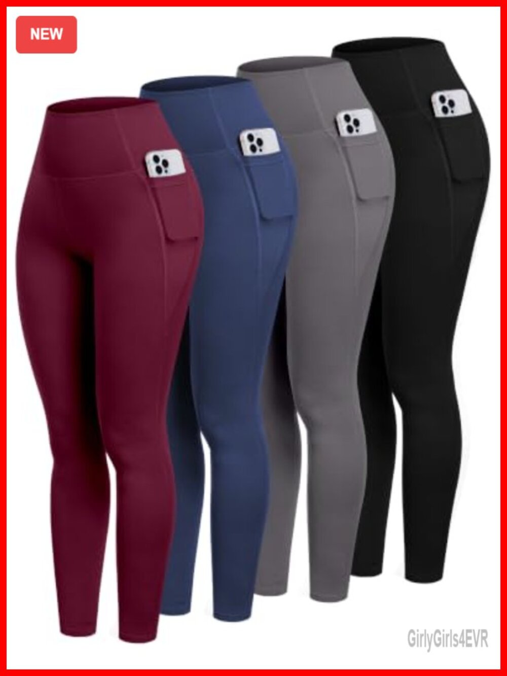 High Waisted Leggings with Pockets Tummy Control 4 Pack